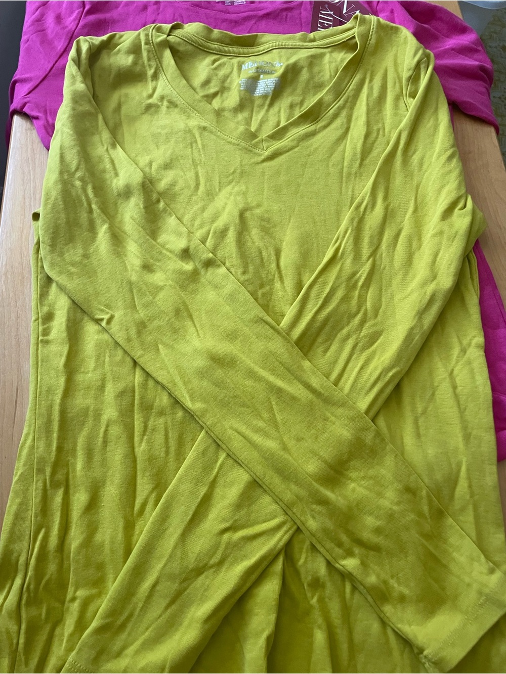 2 Merona Casual Long Sleeve Tops in Pink & Yellow-Lime Small-Medium New With Tag - Picture 2 of 8
